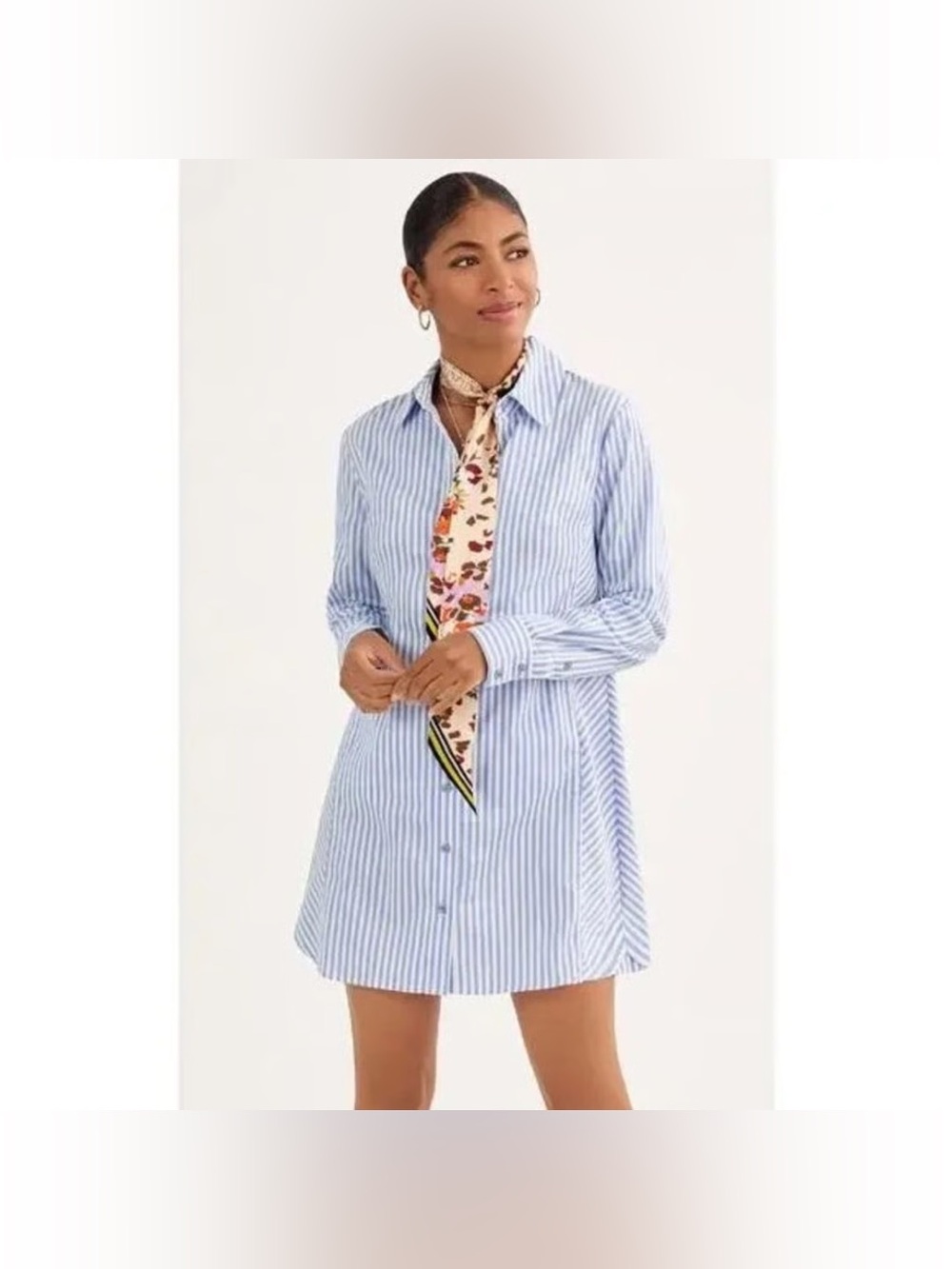 Cabi 6706 Dress Up Shirt Tunic Womens XL Oversized Blue White Striped Poplin